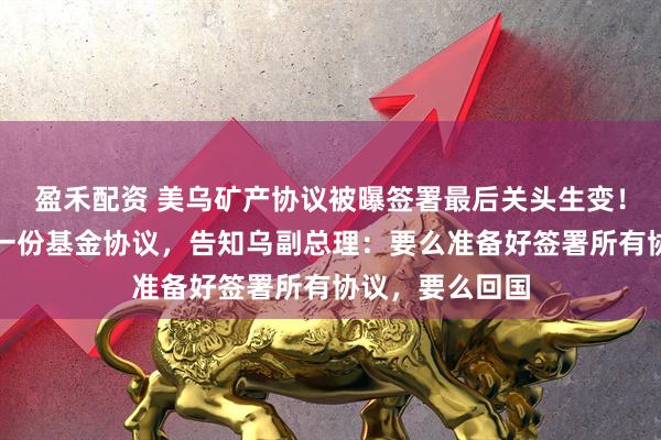盈禾配资 美乌矿产协议被曝签署最后关头生变！美国要求再签一份基金协议，告知乌副总理：要么准备好签署所有协议，要么回国